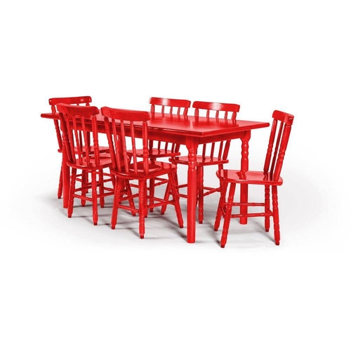 Conjunto de Mesa 160x80 Mônaco com 6 Cadeiras Assento Pequeno - Vermelho - BTB Móveis