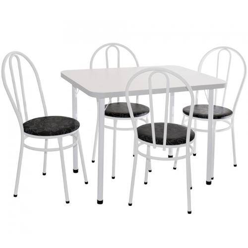 Conjunto de Mesa 4 Cadeiras Branco Preto Floral Mobile