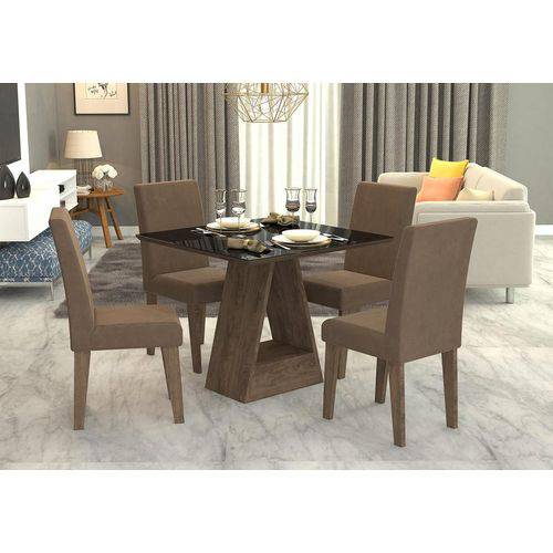 Conjunto de Mesa Alana 95 Cm com 4 Cadeiras Milena Marrocos e Chocolate