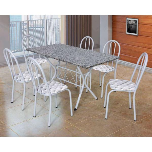 Conjunto de Mesa com 6 Cadeiras Bruna Branco e Estampa Capitonê - Artefamol