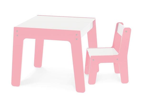Conjunto de Mesa + Cadeira Infantil Rosa em Madeira Junges