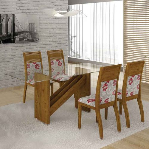 Tudo sobre 'Conjunto de Mesa Caribe com 4 Cadeiras Canela e Floral 120cm'