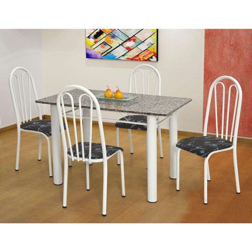 Conjunto de Mesa Carla com 4 Cadeiras Branca Preto Flor