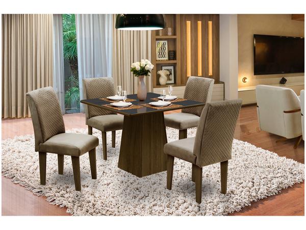 Conjunto de Mesa com 4 Cadeiras Estofadas - Dobuê Movelaria Florença