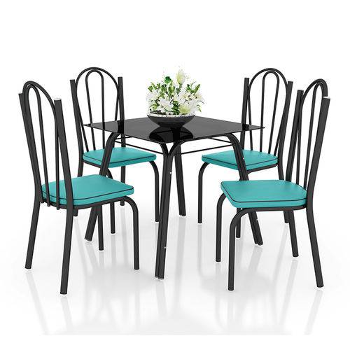 Conjunto de Mesa com 4 Cadeiras Preto Fosco com Azul - Artefamol