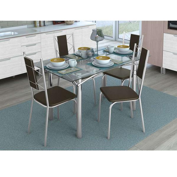 Conjunto de Mesa com 4 Cadeiras Ysabeau Cromado e Marrom - Kappesberg