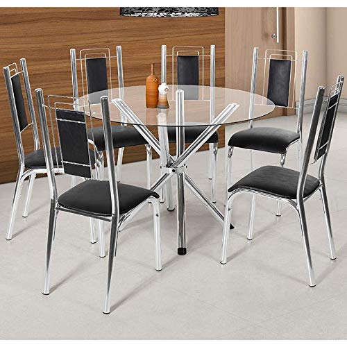 Conjunto de Mesa com 6 Cadeiras - Bela - Ciplafe - Cromado/preto