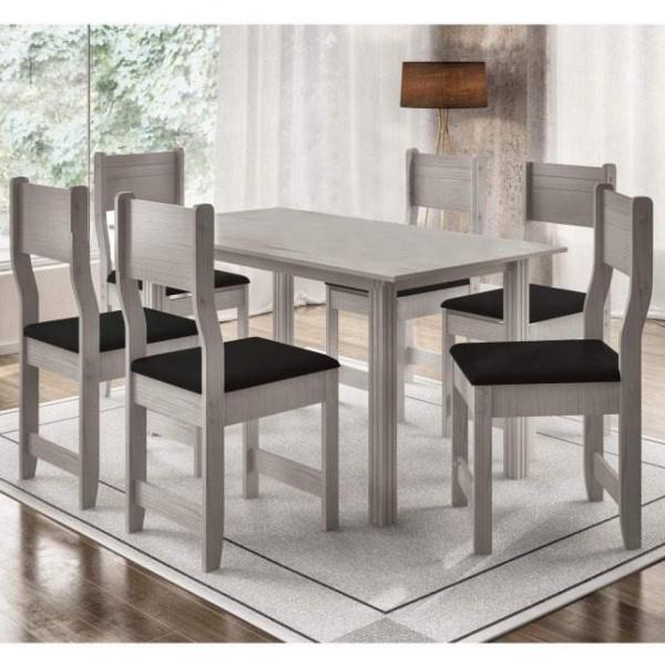 Conjunto de Mesa com 6 Cadeiras Dallas Indekes Salina/Preto