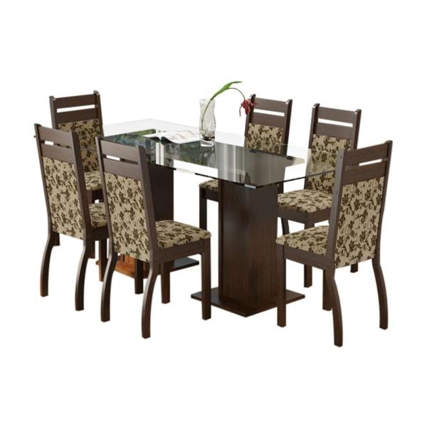Conjunto de Mesa com 6 Cadeiras de Jantar Marselha - Madesa