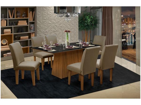 Conjunto de Mesa com 6 Cadeiras Estofadas - Dobuê Movelaria Florença