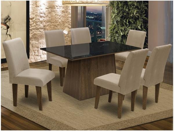 Conjunto de Mesa com 6 Cadeiras Estofadas - Dobuê Movelaria Florença