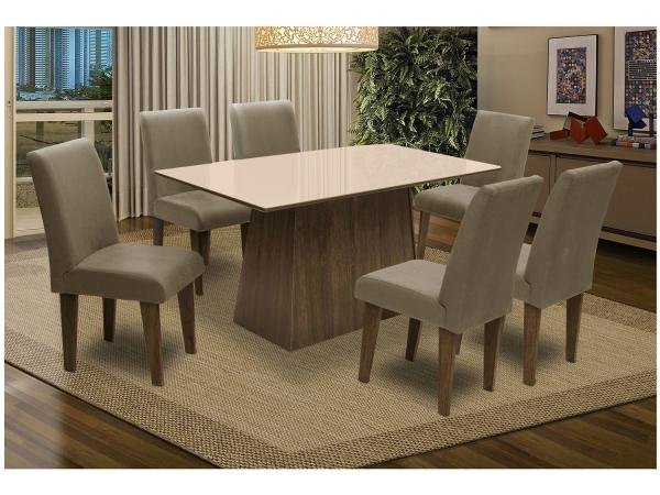 Conjunto de Mesa com 6 Cadeiras Estofadas - Dobuê Movelaria Florença