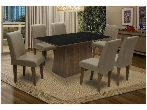 Conjunto de Mesa com 6 Cadeiras Estofadas - Dobuê Movelaria Florença