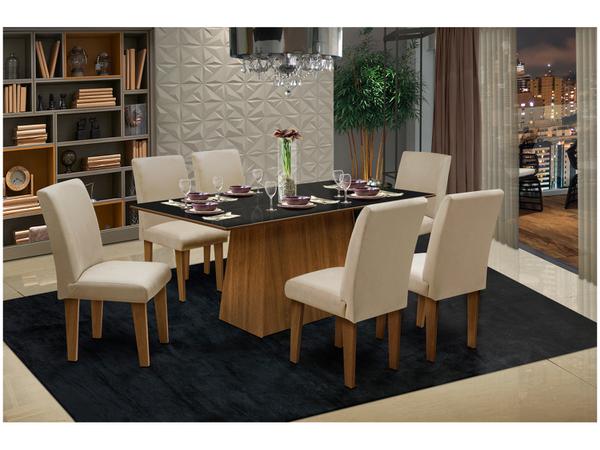 Conjunto de Mesa com 6 Cadeiras Estofadas - Dobuê Movelaria Florença