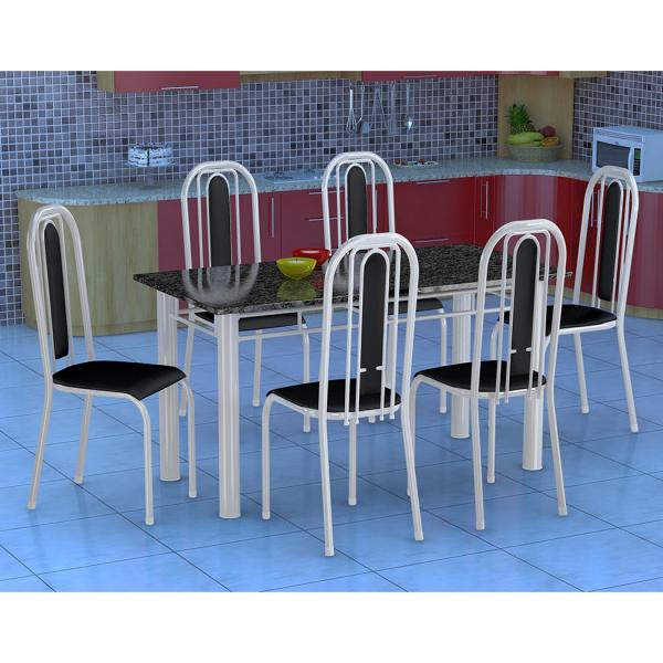 Conjunto de Mesa com 6 Cadeiras Granada Branco e Preto Liso - Fabone