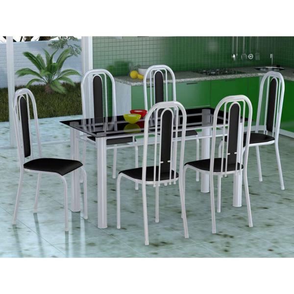 Conjunto de Mesa com 6 Cadeiras Granada Branco e Preto Liso VD - Fabone