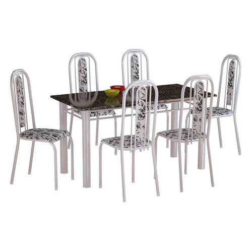 Tudo sobre 'Conjunto de Mesa com 6 Cadeiras Granada Branco Liso e Branco Floral'
