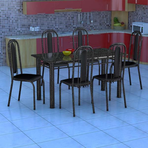 Conjunto de Mesa com 6 Cadeiras Granada Preto Liso GR - Fabone