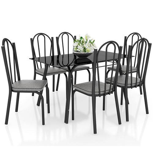 Conjunto de Mesa com 6 Cadeiras Lotus Preto - Artefamol
