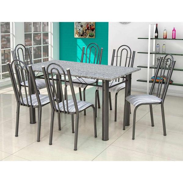Conjunto de Mesa com 6 Cadeiras Luiza Preto e Listrado - Artefamol