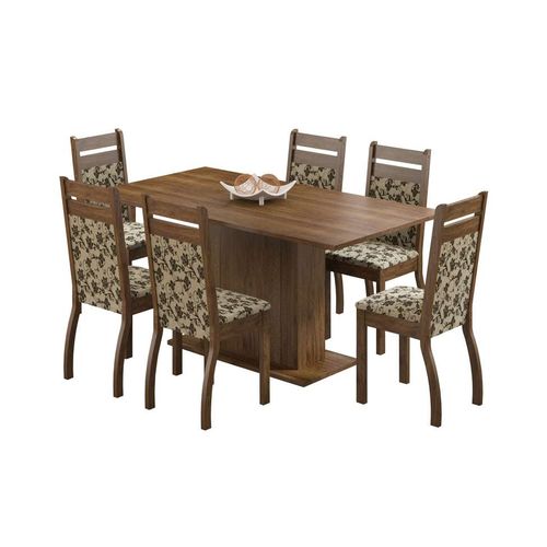 Conjunto de Mesa com 6 Cadeiras Versalhes Rustic e Bege