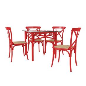 Conjunto de Mesa de Jantar com 4 Cadeiras e Tampo de Vidro Katrina - Preto