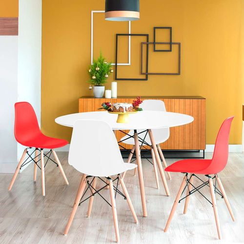 Conjunto de Mesa de Jantar com 4 Cadeiras Eames Eiffel Branco e Vermelho