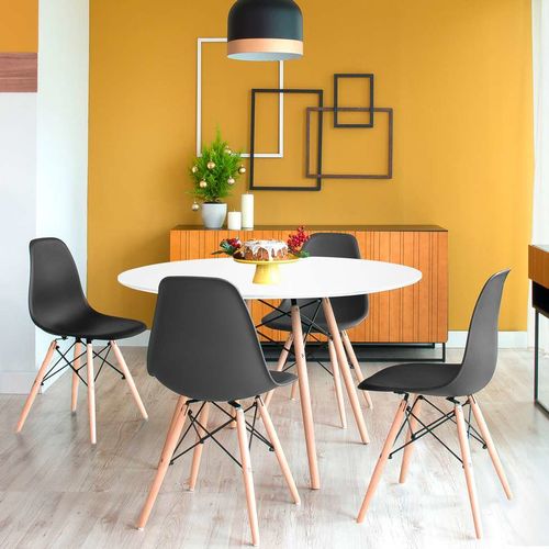 Conjunto de Mesa de Jantar com 4 Cadeiras Eames Eiffel I Branco e Preto