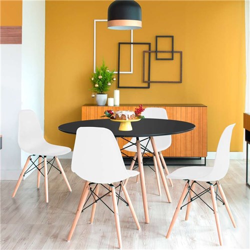 Conjunto de Mesa de Jantar com 4 Cadeiras Eames Eiffel I Preto e Branco