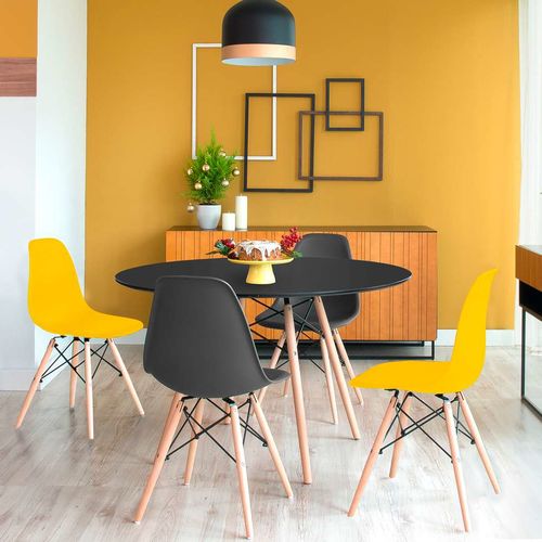 Conjunto de Mesa de Jantar com 4 Cadeiras Eames Eiffel Preto e Amarelo