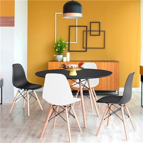 Conjunto de Mesa de Jantar com 4 Cadeiras Eames Eiffel Preto e Branco