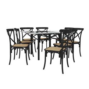 Conjunto de Mesa de Jantar com 8 Cadeiras e Tampo de Vidro Katrina - Preto