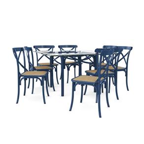 Conjunto de Mesa de Jantar com 8 Cadeiras e Tampo de Vidro Katrina - Preto