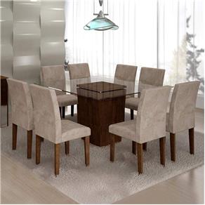 Conjunto de Mesa de Jantar Ômega com 8 Cadeiras Classic Veludo - BEGE CLARO