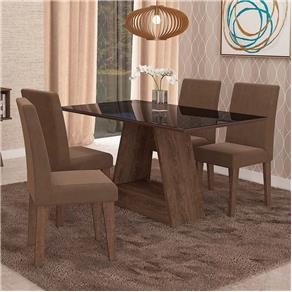 Conjunto de Mesa de Jantar Retangular Alana com 4 Cadeiras Milena Suede Chocolate e Preto