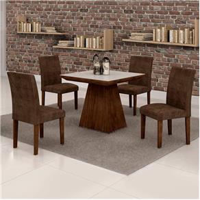 Conjunto de Mesa de Jantar Sevilha com 4 Cadeiras Classic Veludo - BEGE CLARO
