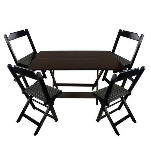 Conjunto de Mesa e 4 Cadeiras Dobráveis de Madeira 120x70cm Preto - Restaurante Shop