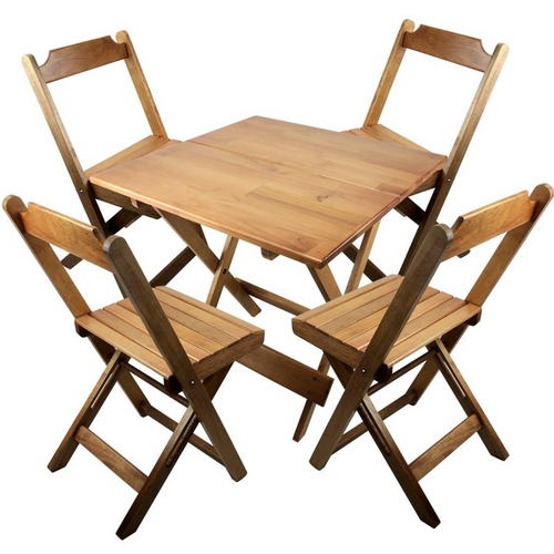 Conjunto de Mesa e 4 Cadeiras Dobráveis de Madeira 90x90cm Natural - Restaurante Shop