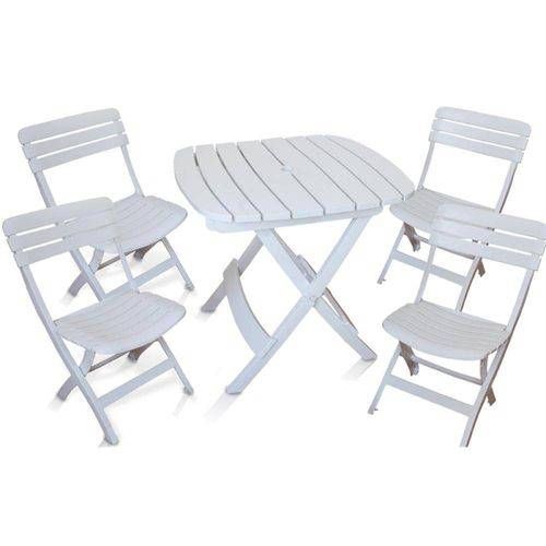 Conjunto de Mesa e 4 Cadeiras Plásticas Dobrável Branca