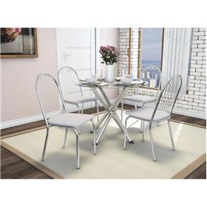 Conjunto de Mesa e Cadeiras Crome Cromado com Tecido Kappesberg - Branco