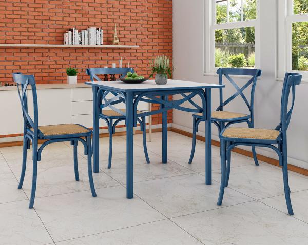 Conjunto de Mesa em Aço com 4 Cadeiras Katrina Azul - Uphome
