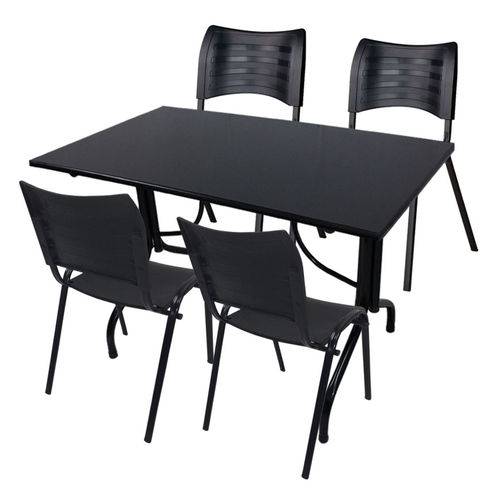 Conjunto de Mesa Fixa 120x70 Cm Preta com 4 Cadeiras Empilháveis Preta Plástico