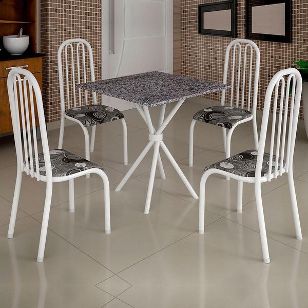 Conjunto de Mesa Janaina 0,70m Tampo Granito com 4 Cadeiras 260/15 Madmelos Branco / Folha