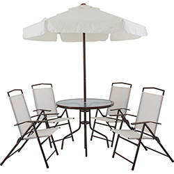 Conjunto de Mesa Jardim Miami Redonda com 4 Cadeiras Bege e Café - Bel Fix