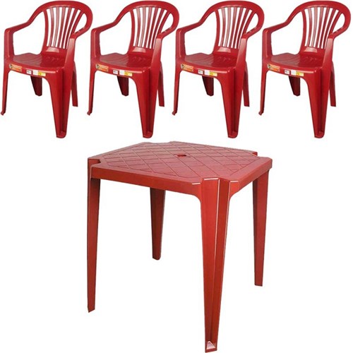 Conjunto de Mesa Monobloco e 4 Cadeiras Poltrona Vinho - Antares
