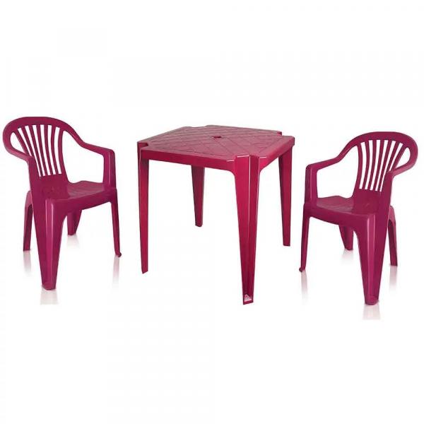 Conjunto de Mesa Monobloco e 2 Cadeiras Poltrona Vinho - Antares