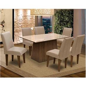 Conjunto de Mesa para Sala de Jantar C/ Tampo de Vidro e 6 Cadeiras Florença - BEGE