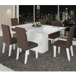 Conjunto de Mesa para Sala de Jantar Chaplin Vidro Branco com 6 Cadeiras Branco/Nogal