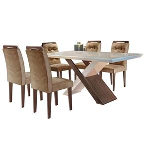 Conjunto de Mesa para Sala de Jantar com 6 Cadeiras Doris - MARROM CACAU