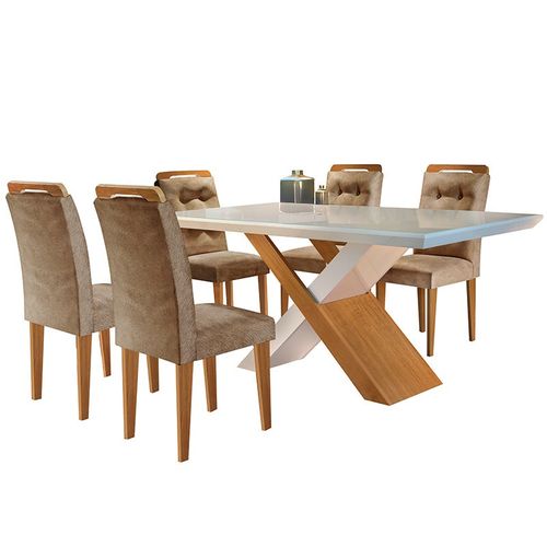 Conjunto de Mesa para Sala de Jantar com 6 Cadeiras Doris -rufato - Animalle Chocolate / Off White / Imbuia